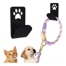 Suporte de Parede Coleira Guia Pet Cachorro Gato Acrílico Preto com Fita 3M – 8x4cm