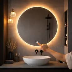 Espelho Led Fundo Redondo Com Botão Touch Moderno 3 Cores