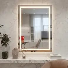 Espelho Retangular Jateado LED 3 Cores Touch Screen Fonte Slim  Várias Medidas