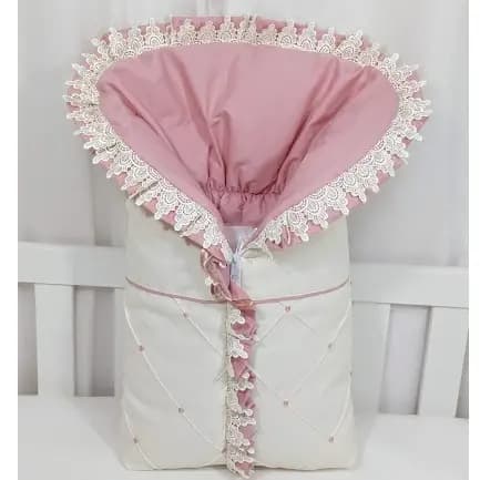 Porta Bebê Saco Dormir Acolchoado com Gripir Tecido Pique Palha E Rose