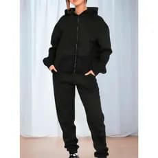 Conjunto Casual Feminino Moletom com Capuz Bolso Jaqueta Zíper e Calça Moletom Algodão Masculino