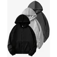 Conjunto 3 Peças de Moletom Canguru com Zíper e Bolsos Algodão Masculino Feminino Outono/Inverno