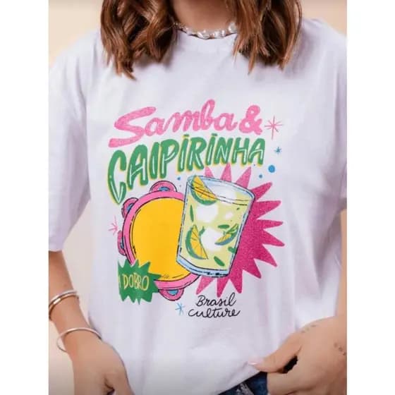 Camiseta Básica Tshirt Algodão Camisa Unissex Verão Moda Streetwear SAMBA E CAIPIRINHA