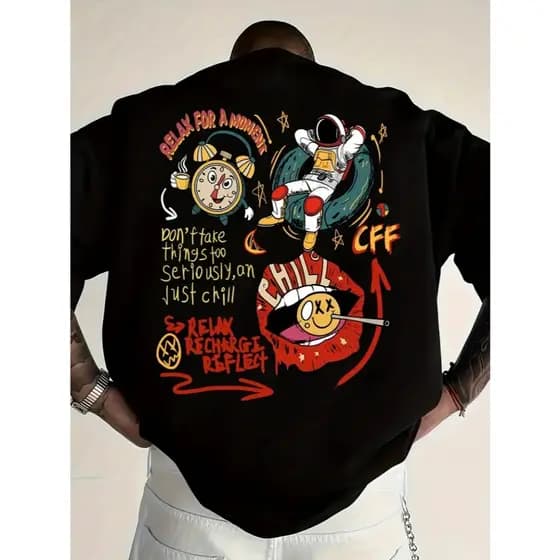 Camiseta Básica Astronauta Relax Chill Algodão Camisa Unissex StreetWear Masculina