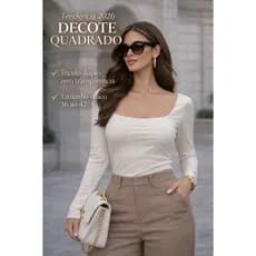 Blusa Decote Quadrado Feminina Gola Quadrada Manga Longa Poliamida Suplex Premium Blusa Decote Quadrado