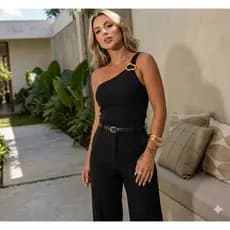 Blusa Regata Nula Manga Canelada Ribana Ombro só com Fivela Orgânica Tendência Regata Canelada Regata Feminina