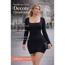 Vestido Feminino Manga Longa Suplex Premium Forro Duplo Decote Quadrado Modelo Outono Inverno Vestido de Frio