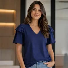 Blusa Feminina Soltinha Gola V Manga Fluida Elegante Confortável Modelo Premium