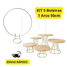 Kit Mini Festa 5 Boleira 1 Arco De Mesa 50cm Para Decoração Aniversário Mesversario De Mesa Dourado