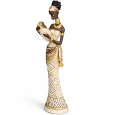 Mulher Escultura Estátua Africana Mãe com Bebê 41cm Decoração Elegante Sala Escritório