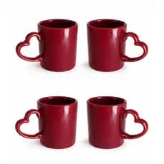 Kit 4 Caneca Alça Coração Bordo Caneca Love Amor Cerâmica Dia Das Mães
