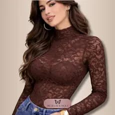 Blusa Feminina de Renda c/ Manga Longa e Transparente | Ideal p/ Segunda Pele | DIVERSAS CORES