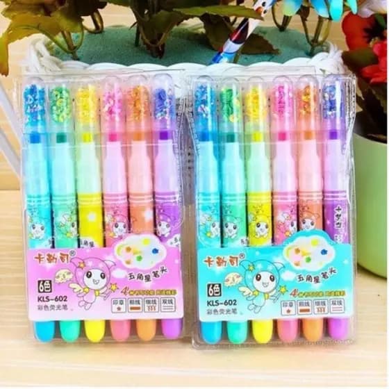 KIT COM 6 Marca Textos com Ponta de Estrela / Carimbo