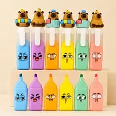 Kit com 6 Cores Marca Texto Capivara Estampa com Carinhas - Papelaria Fofa