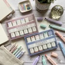 Marca Texto Pastel 6 Cores Ponta Macia Kit com Adesivos Ideal para Estudos