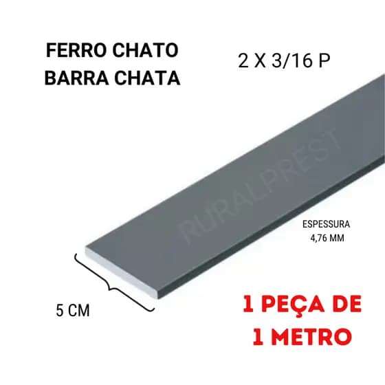 BARRA CHATA FERRO CHATO 2 X 3/16 (50,8 X 4,76 MM) - 1 PEÇA DE 1 METRO