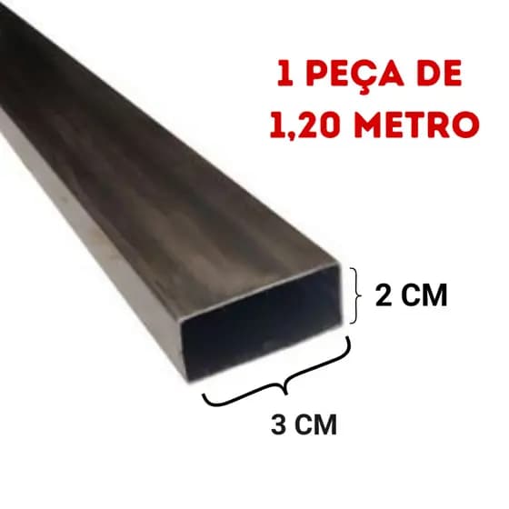 METALON 30X20 MM (3X2 CM) BARRA RETANGULAR DE AÇO - 1 PEÇA DE 1,20 METRO - Espessura 1,2mm