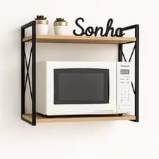 Suporte Micro-ondas Industrial Parede Ferro Madeira Reforçado Prateleira Cozinha Gourmet