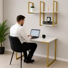 Conjunto Mesa e Prateleiras Industrial 1m Madeira Ferro Escritório Sala Estudo Decoração Moderna