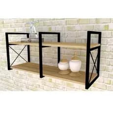 Suporte Duplo Prateleira Industrial 118x55x40cm Metal e Madeira Cozinha Sala Quarto Prateleira Moderna