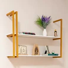 Prateleira Estilo Industrial Ferro e MDF Formato E para Sala Cozinha Varanda Estante Metalon