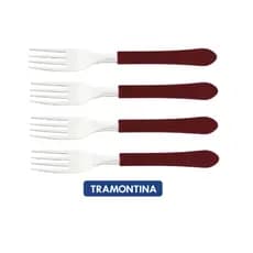 Kit 4 Garfos De Mesa Linha Leme Aço Inox Cabo Cores Cozinha Tramontina