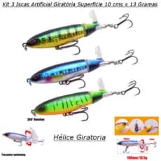 Kit 3 Iscas Artificial Superfície Hélice Giratória 10 cms x 13 Gramas