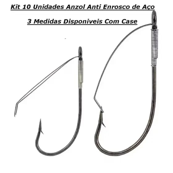 Anzol Anti Enrosco Aço Carbono cromado Kit 10 unidades , Com case ,3 Medidas disponivel