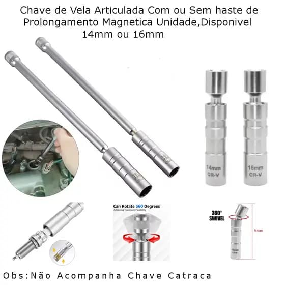 Chave de Vela de Ignição Articulada Magnetica Cromo Vanadio,4 Modelos Disponivel , ( Não Acompanha Chave Catraca)