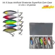 Kit 5 Iscas Artificial Giratoria de Superfírcie Com Case 11Cms x 10 Gramas ,Ideal Peixes Predadores em Geral
