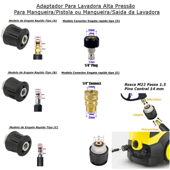 Adapatdor Engate Rapido para Lavadora Alta Pressão Mangueira-Pistola-Saida Da Lavadora, Valor de 1 Unidade