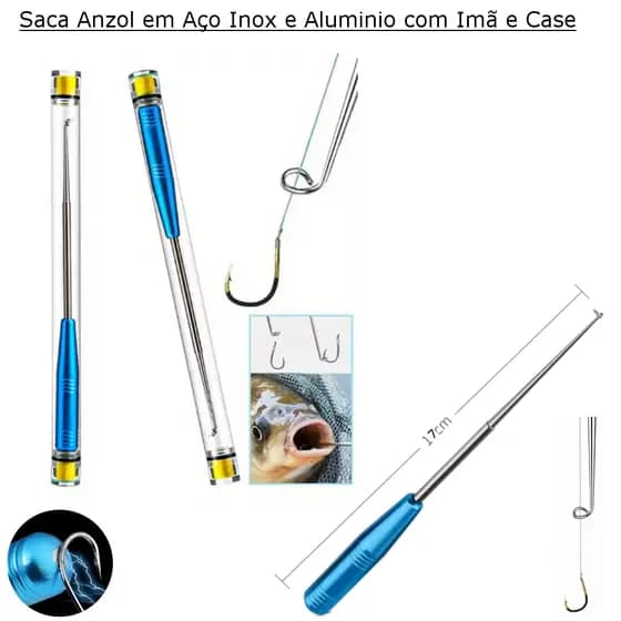 Saca Anzol 17 Cms em Aluminio e Aço com Imã e Case, Ideal para Remoção de Anzol  Pequeno e Médio