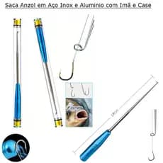 Saca Anzol 17 Cms em Aluminio e Aço com Imã e Case, Ideal para Remoção de Anzol  Pequeno e Médio