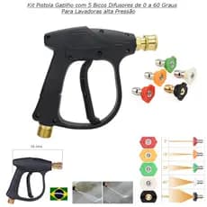Kit Pistola Gatilho com 5 Bicos Difusores de 0 a 60 graus Para Lavadoras Alta Pressão,Com ou Sem Adaptador