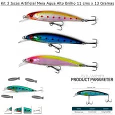 Kit 3 Iscas Artificial Meia Agua Alto Brilho 11cms x 13gramas,Ideal Para Todos Peixes Predadores
