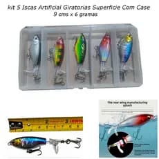 Kit 5 Iscas Artificial Giratoria 9 Cms x 6 Gramas com Case para Todos Tipos peixes Predadores