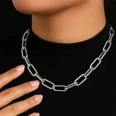 Colar Feminino Corrente Elo Grande Dourado Banhado a Ouro e Prata, Estilo Moderno e Elegante