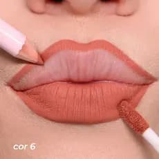 Kit Lábios Lápis + Batom Matte  Alta Fixação e Resistente à Água Maquiagem Combo Lip Combo