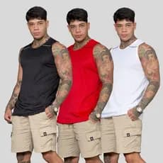 Kit 3 Regata Masculina Dry Fit Camiseta Esportiva para Academia, Treino e Caminhada