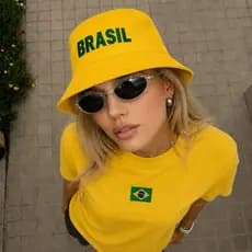 Chapéu Bucket Brasil Copa do Mundo  Chapéu Brasileiro Torcida Futebol  Bucket Hat  Amarelo Unissex