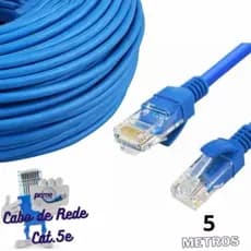 Cabo de Rede KAPBOM 2 Metros e 5 Metros 10.2 Gbps Cat5e Azul Reforçado Alta Qualidade wifi ethernet Notebook/Computador
