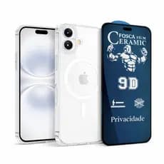 Capinha Capa Magnetica Transparente Cristal Anti Impacto p iPhone 17 + Película Cerâmica Privacidade