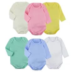 Kit 3 Body Bebê Manga Longa Cores Lisas 100% Algodão P/M/G