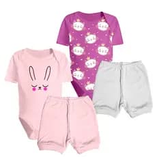 Kit Roupa de Bebê Algodão 2 Body Manga Curta e 2 Shorts Liso
