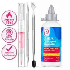 Kit Removedor De Cutículas Gel 15 Segundos Cora Espátula Palito Aço Inox Caneta Hidratante