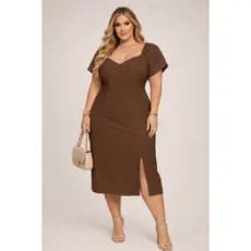 Vestido Plus Size Feminino Manga Princesa Curta Midi Soltinho Elegante Casual Moderno
