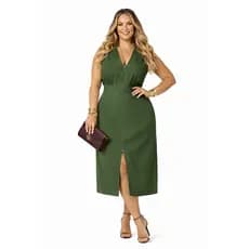 Vestido Longo Feminino Plus Size Com Fenda Frontal e Decote em V Casual - Moda Feminina