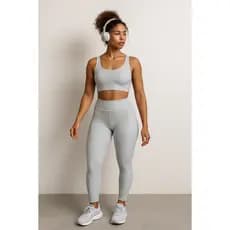 Conjunto Academia Feminino Fitness Calça Cintura Alta Cós Alto Top Canelado Roupa de Treino