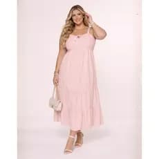 Vestido Midi Casual Feminino Azul Claro Estampado Xadrez Alcinha Decote Amarração Saia Camadas Leve