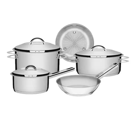 Jogo de Panelas Tramontina Solar em Aço Inox com Fundo Triplo e Tampas de Inox 5 Peças